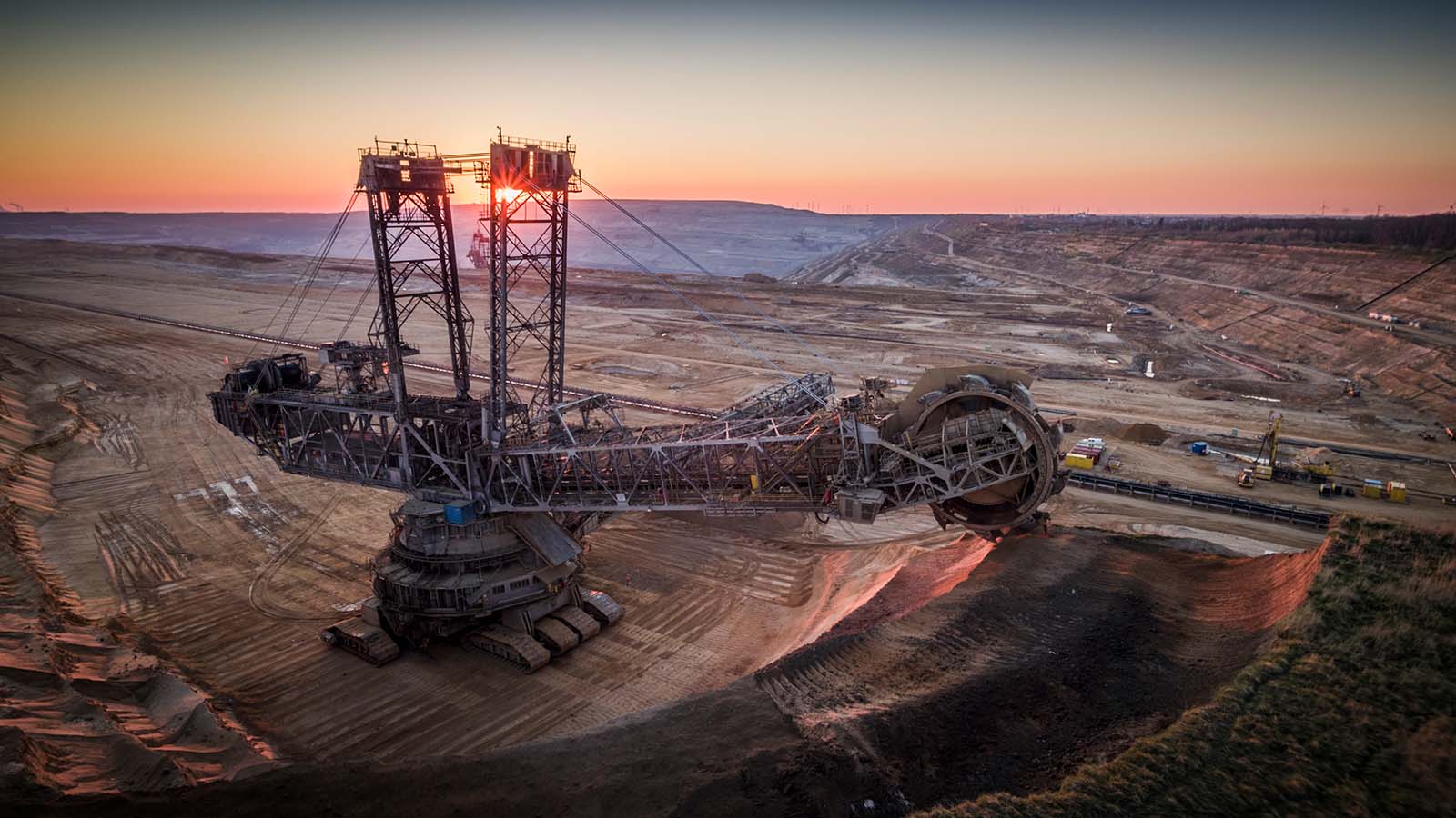 Mining site with bucket excavator