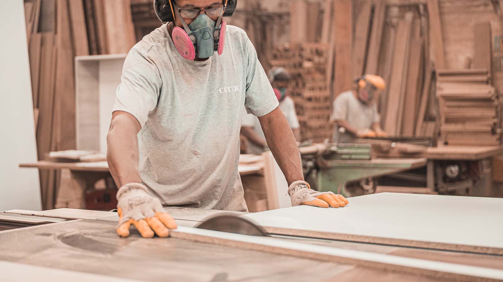 Man in woodworking shop